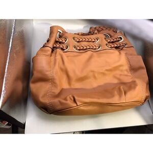 Michael Kors Braided Grommet Leather Handbag Large Shoulder Tote bag In Caramel